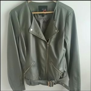 NEW- Army Green Faux Leather Jacket